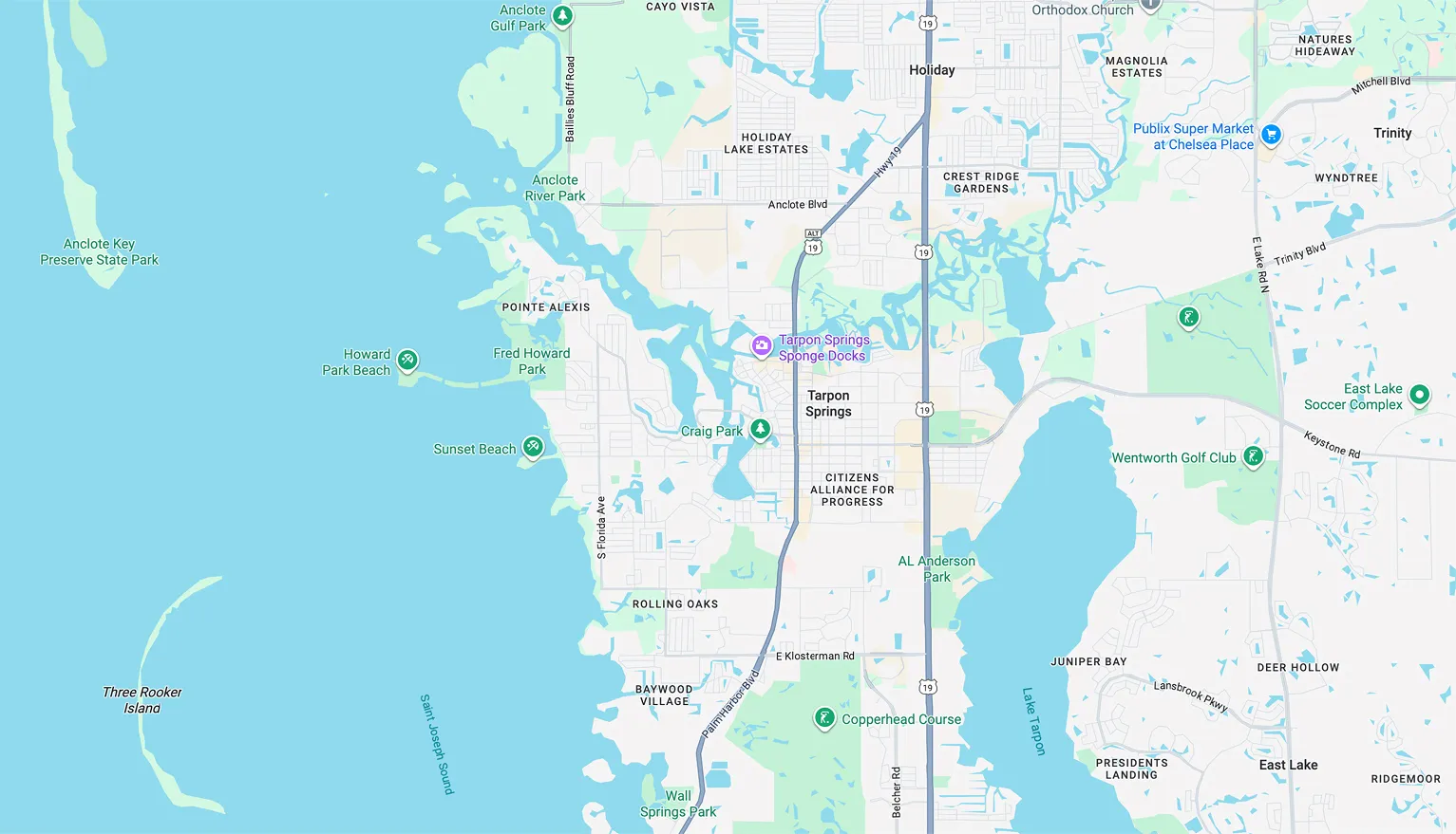 Map of Tarpon Springs.